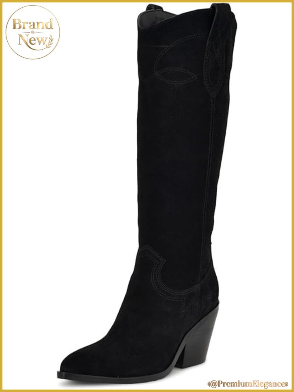 Knee High Suede Cowgirl Boots for Women Embroidered Side Zipper Block Heel